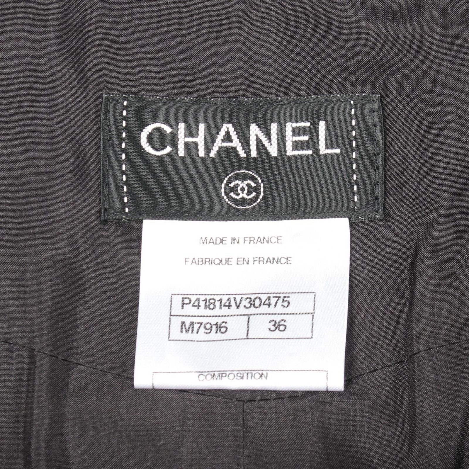 Chanel Skirt CC Logo Button Check Gray Wool — view 3