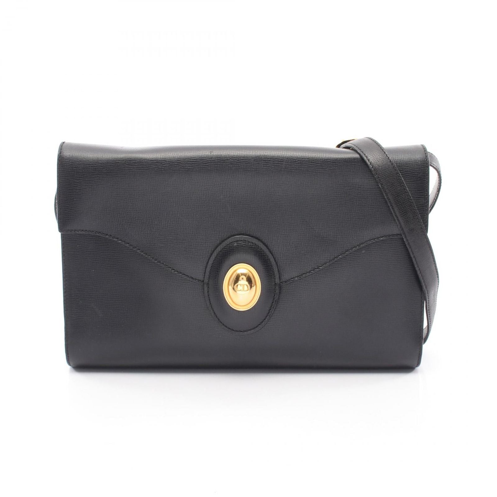Dior Shoulder Bag CD Logo Vintage Black Leather