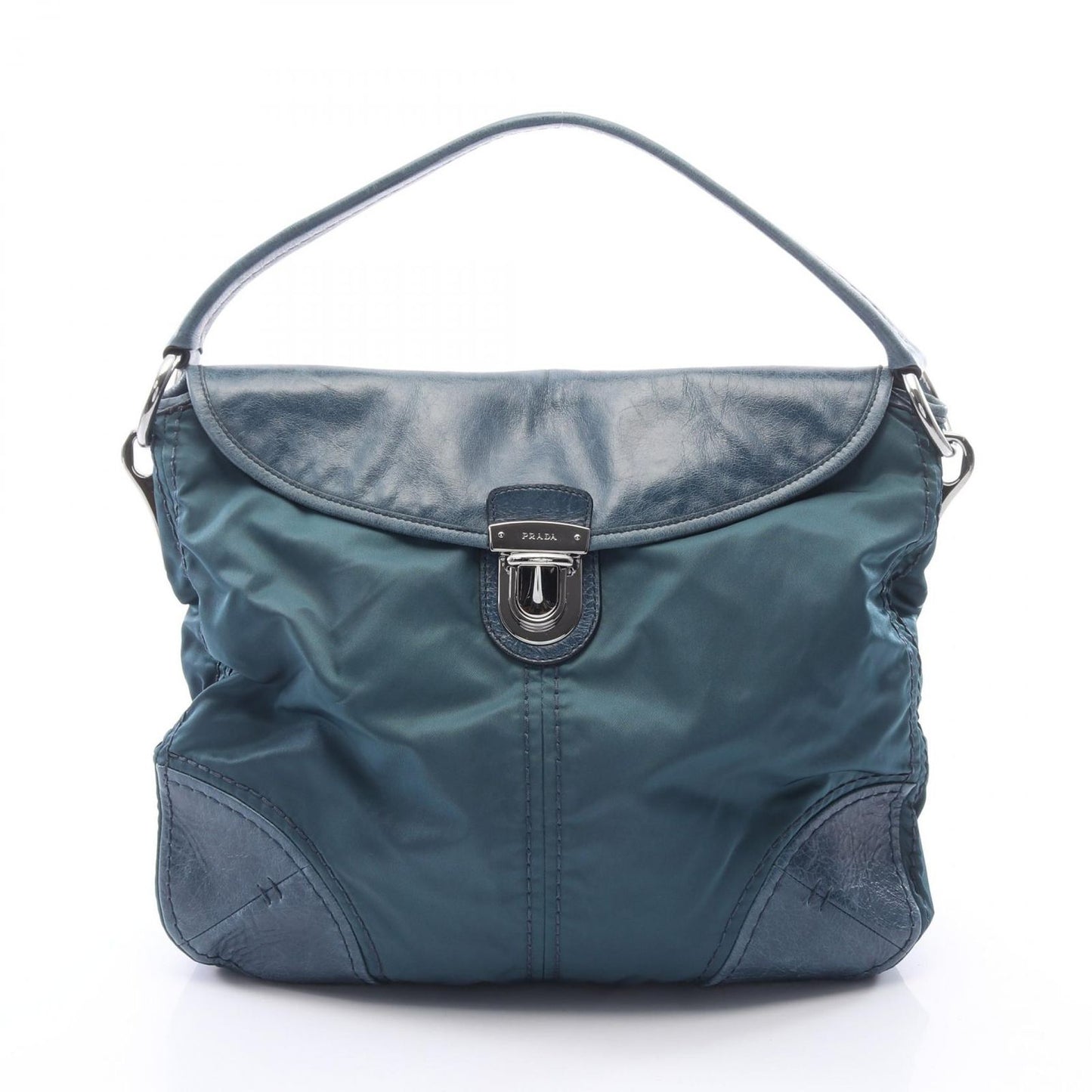 Prada Shoulder Bag Tessuto Vitello Blue Nylon Leather