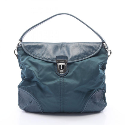 Prada Shoulder Bag Tessuto Vitello Blue Nylon Leather