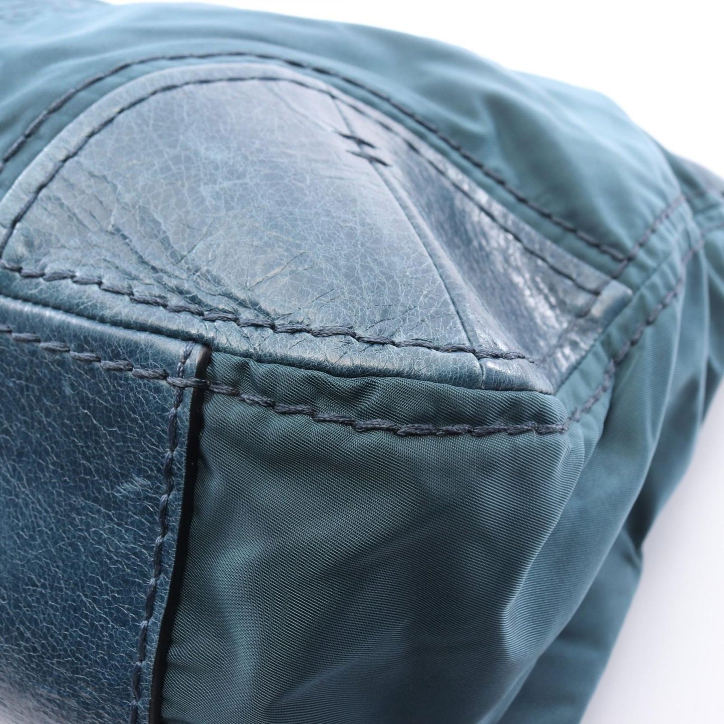 Prada Shoulder Bag Tessuto Vitello Blue Nylon Leather — view 5