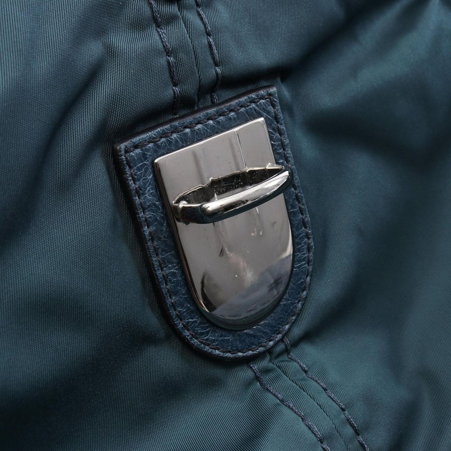 Prada Shoulder Bag Tessuto Vitello Blue Nylon Leather — view 9