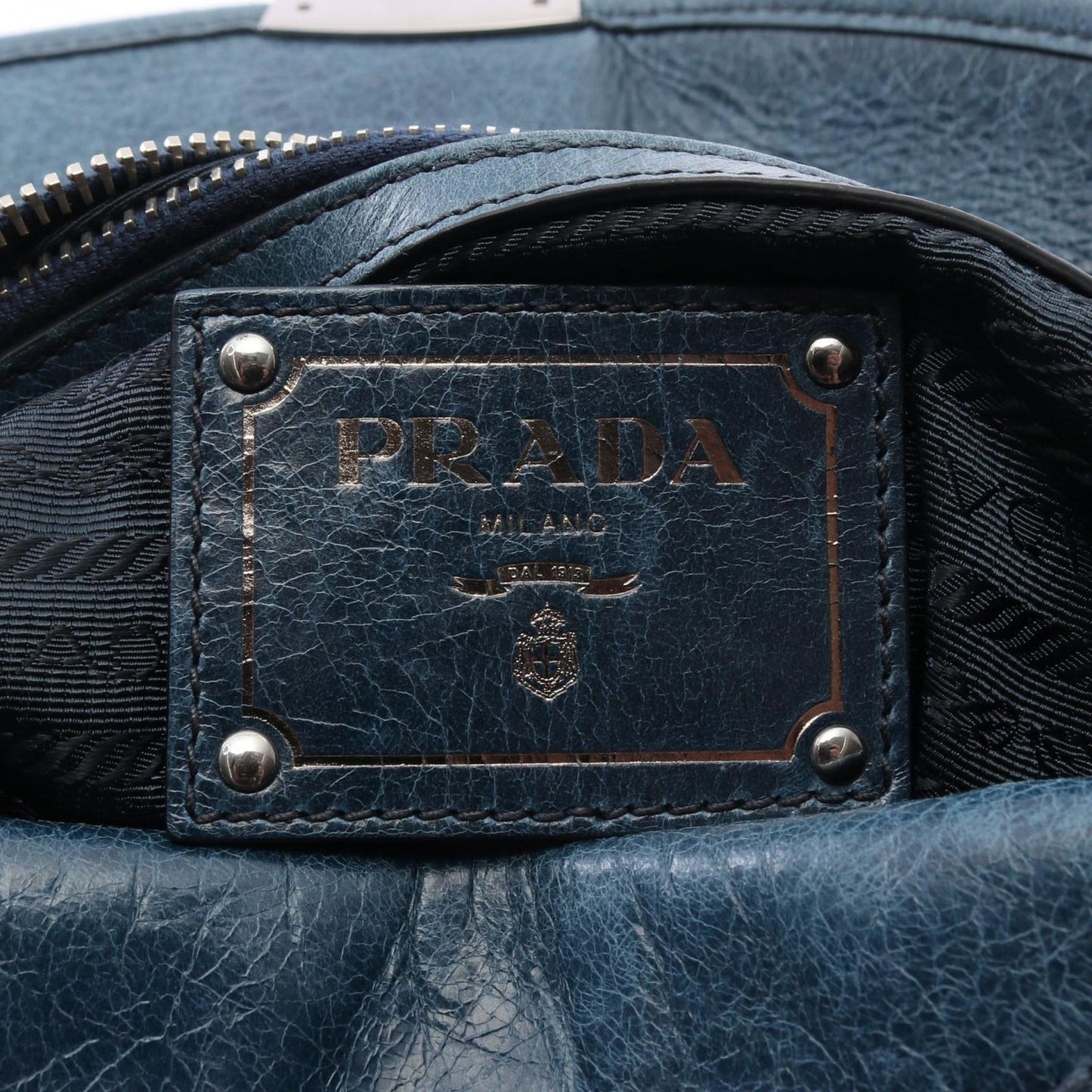 Prada Shoulder Bag Tessuto Vitello Blue Nylon Leather — view 4