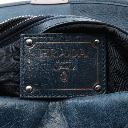Prada Shoulder Bag Tessuto Vitello Blue Nylon Leather — view 4