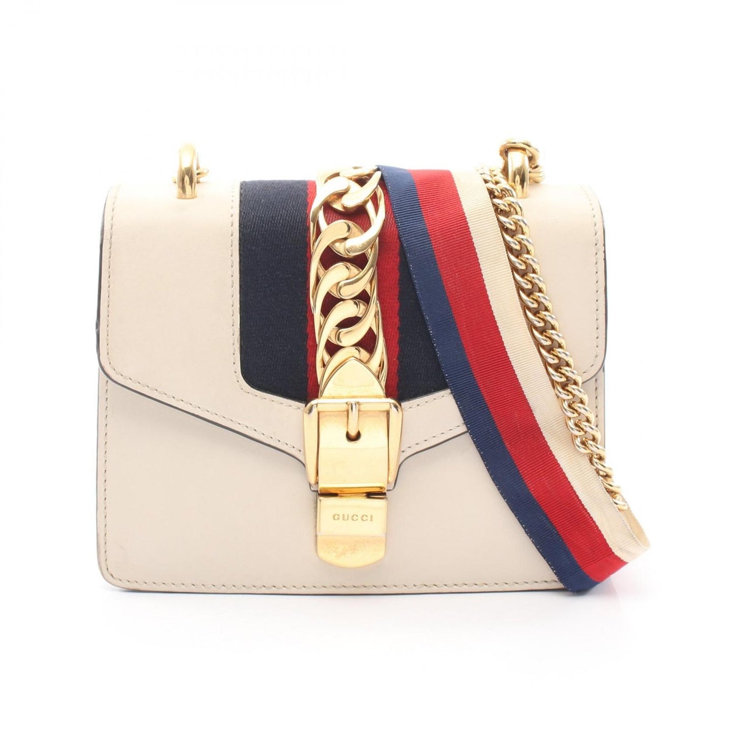 Gucci Shoulder Bag Sylvie Web Line Ivory Leather Chain