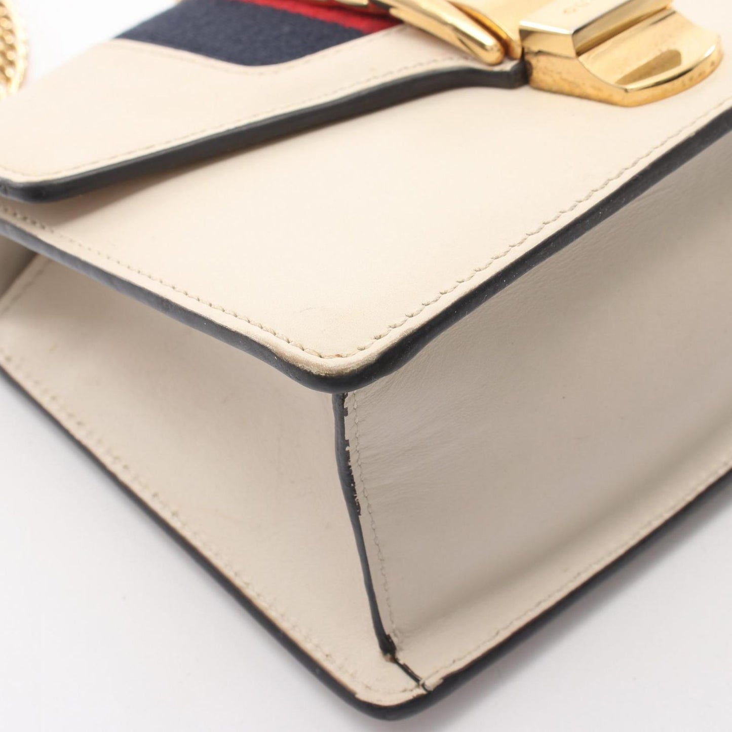 Gucci Shoulder Bag Sylvie Web Line Ivory Leather Chain — view 7
