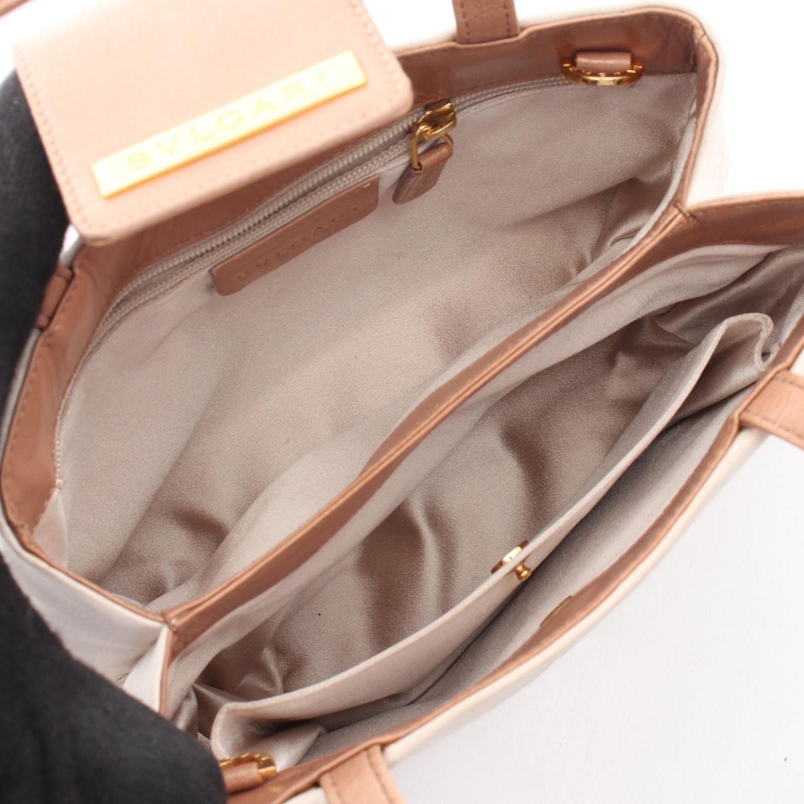 Bvlgari Handbag 2-Way Pink Beige Fabric Leather Shoulder — view 3