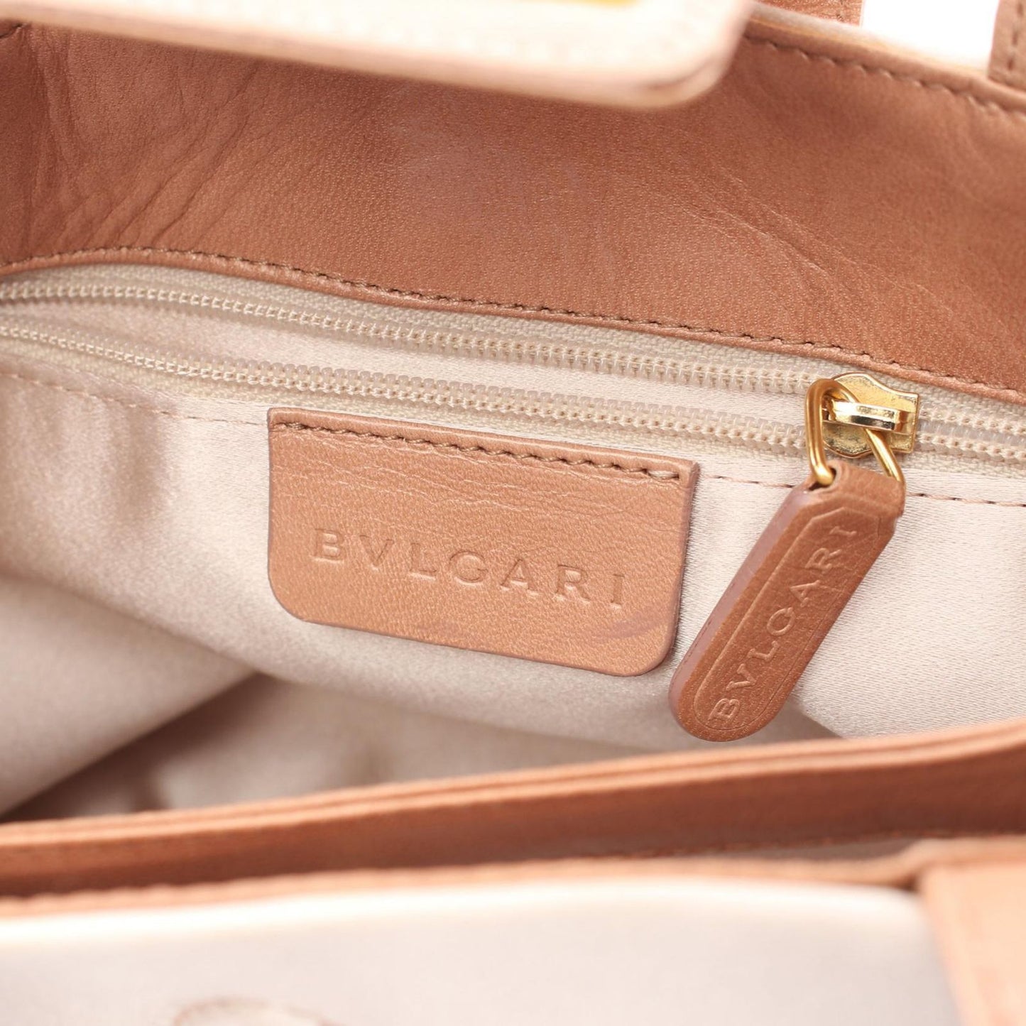 Bvlgari Handbag 2-Way Pink Beige Fabric Leather Shoulder — view 4