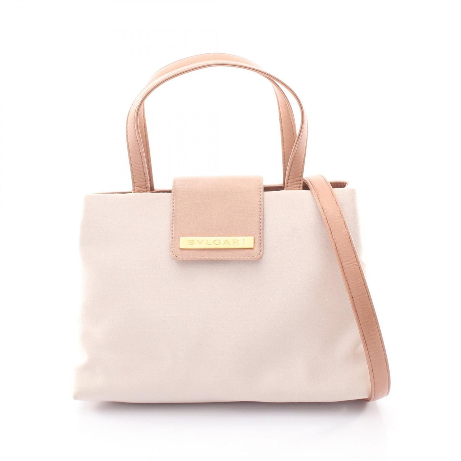 Bvlgari Handbag 2-Way Pink Beige Fabric Leather Shoulder