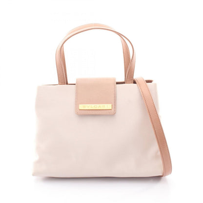 Bvlgari Handbag 2-Way Pink Beige Fabric Leather Shoulder