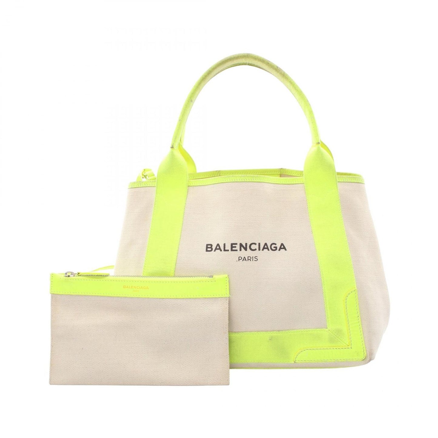 Balenciaga Tote Navy Cabas S Neon Yellow Canvas Leather