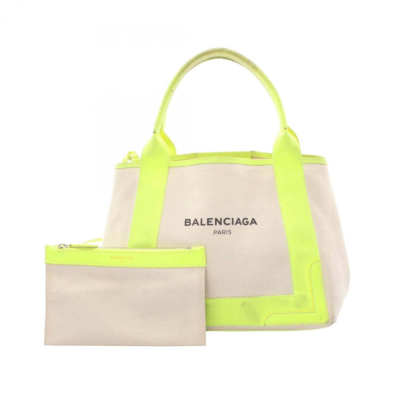 Balenciaga Tote Navy Cabas S Neon Yellow Canvas Leather