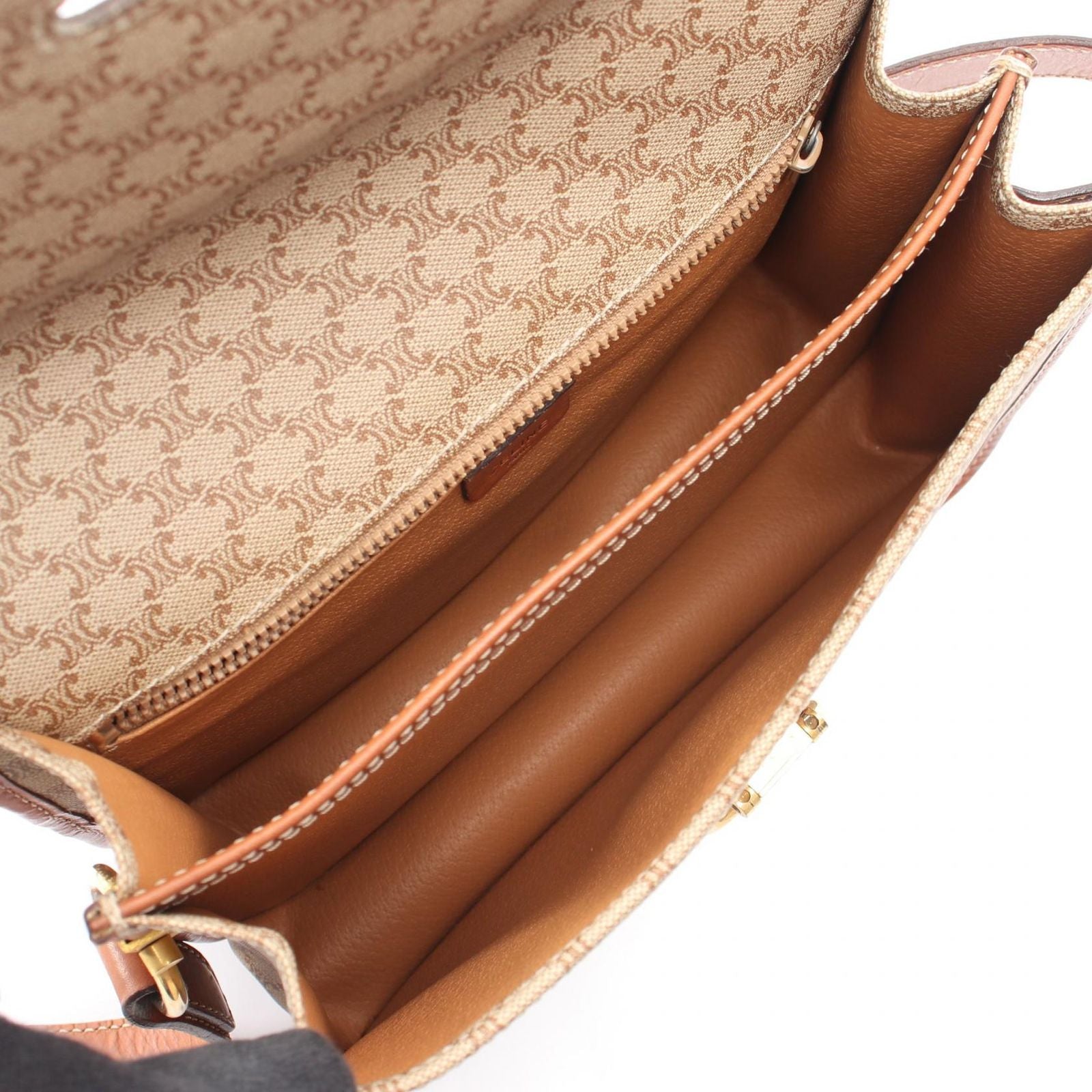 Celine Shoulder Bag Macadam Beige Canvas Leather Triomphe — view 3