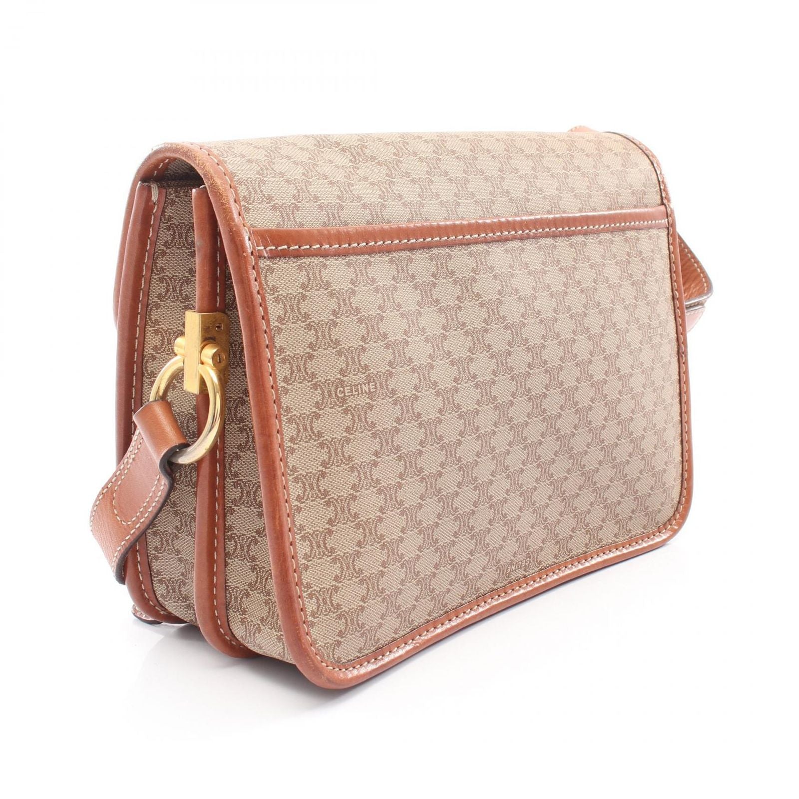 Celine Shoulder Bag Macadam Beige Canvas Leather Triomphe — view 2