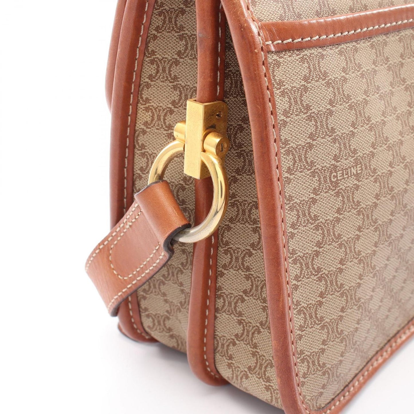 Celine Shoulder Bag Macadam Beige Canvas Leather Triomphe — view 7
