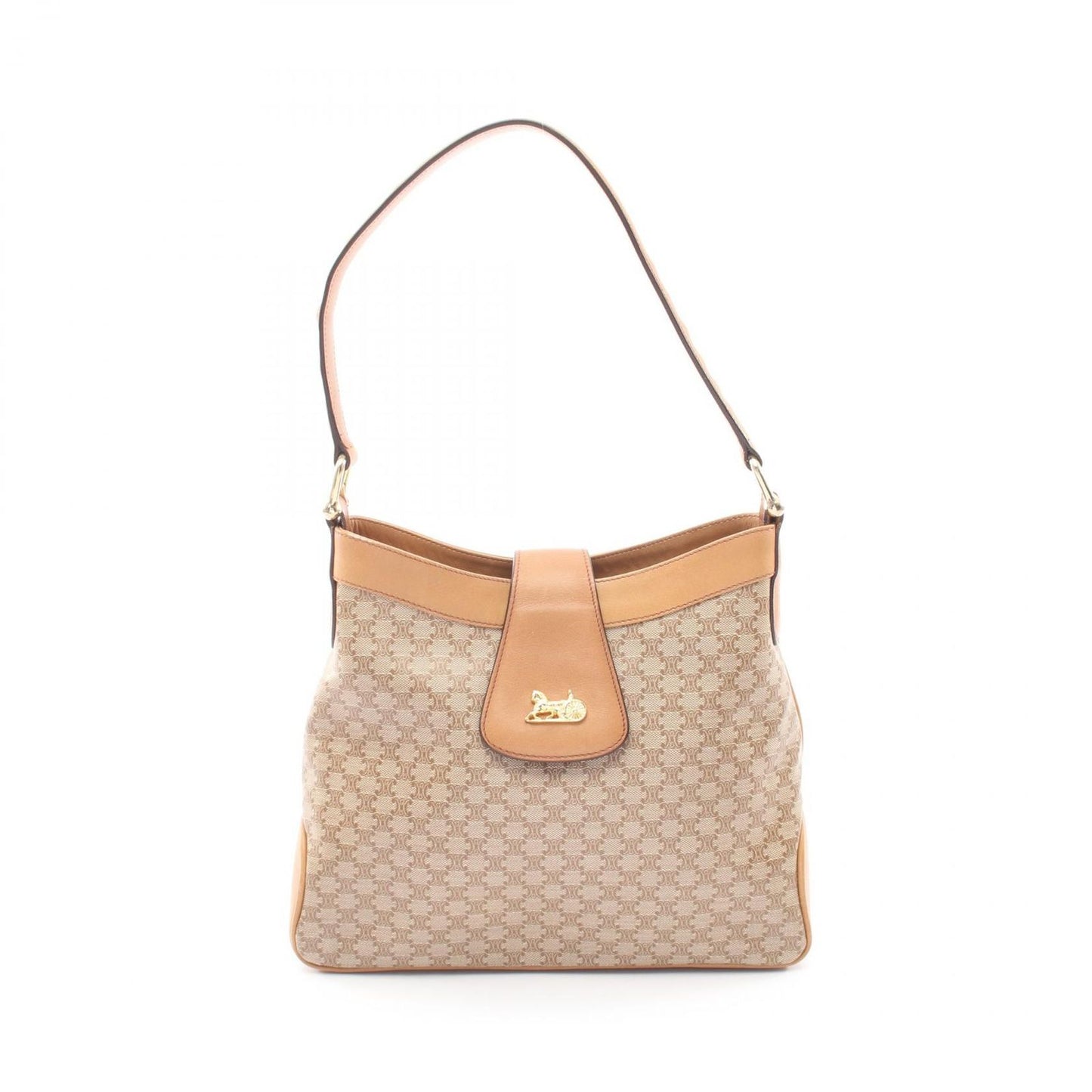 Celine Shoulder Bag Triomphe Beige Brown Canvas Leather Macadam