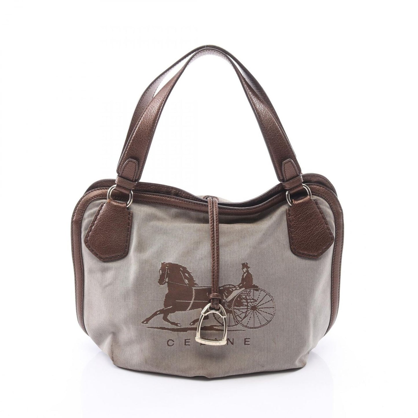 Celine Tote Carriage Pattern Beige Canvas Leather Handbag