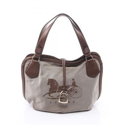 Celine Tote Carriage Pattern Beige Canvas Leather Handbag
