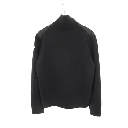 Moncler Down Jacket Cardigan Knit Contrast Black Nylon Wool — view 2