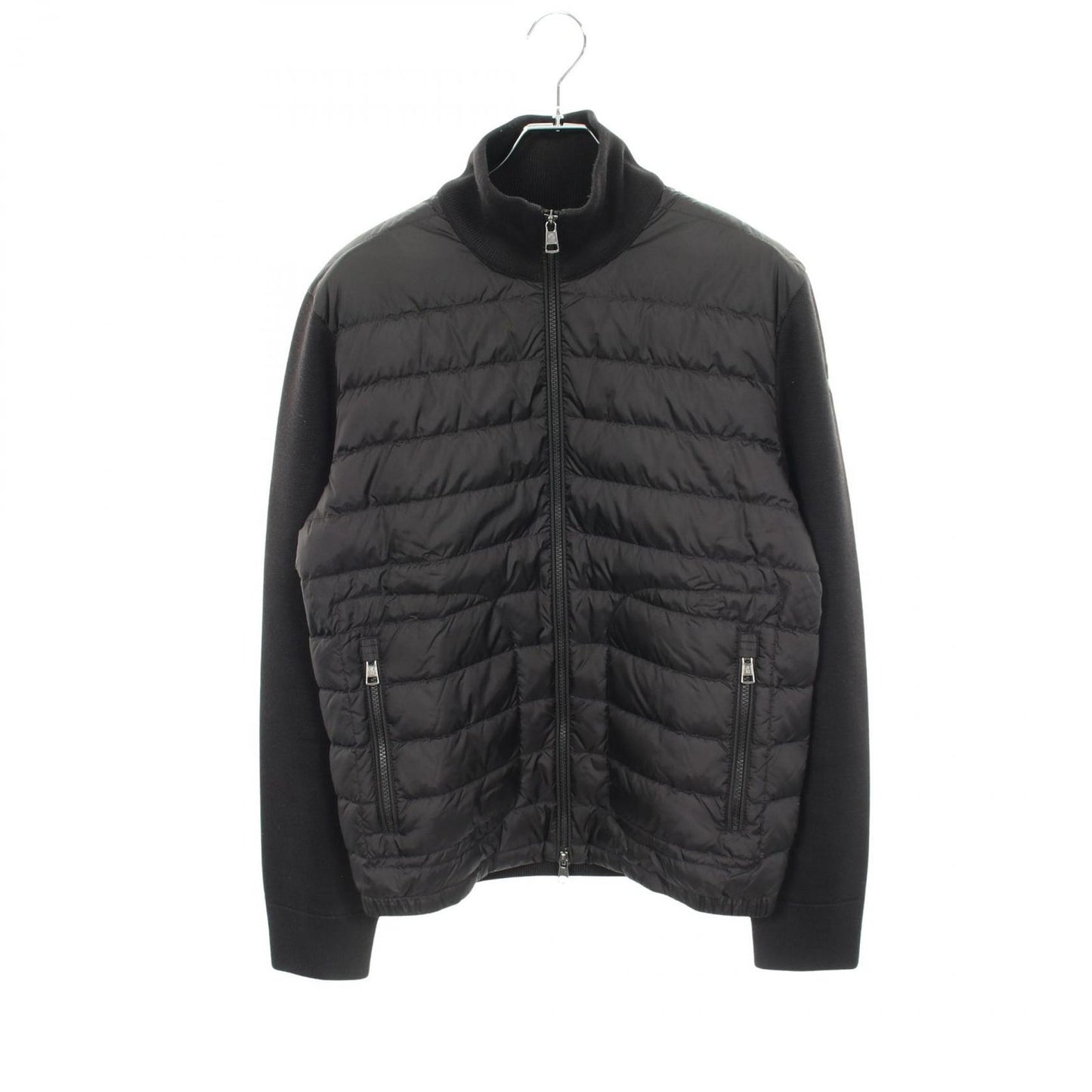 Moncler Down Jacket Cardigan Knit Contrast Black Nylon Wool