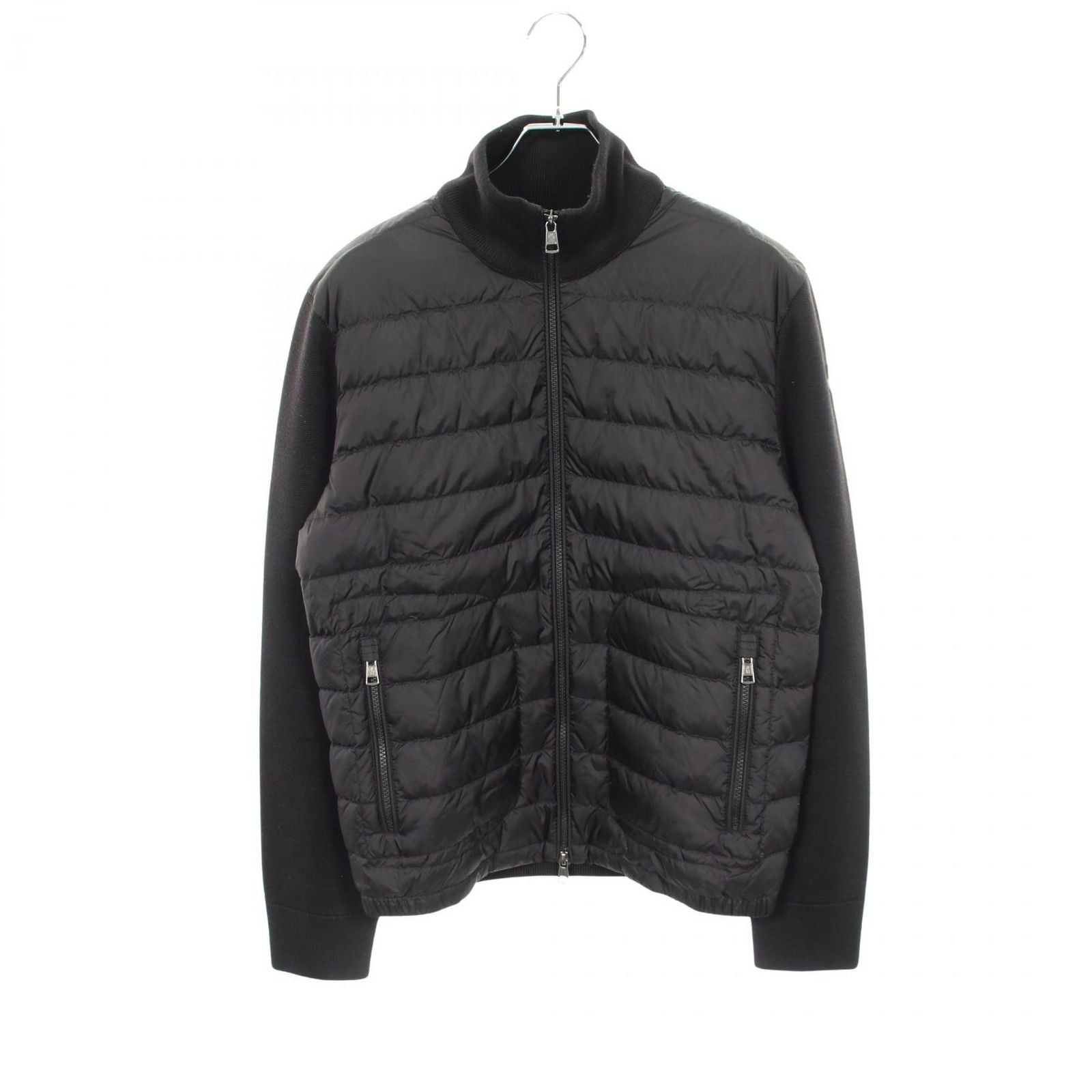 Moncler Down Jacket Cardigan Knit Contrast Black Nylon Wool