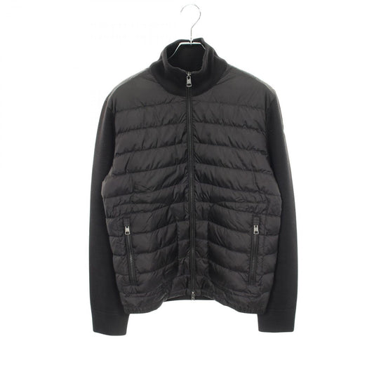 Moncler Down Jacket Cardigan Knit Contrast Black Nylon Wool