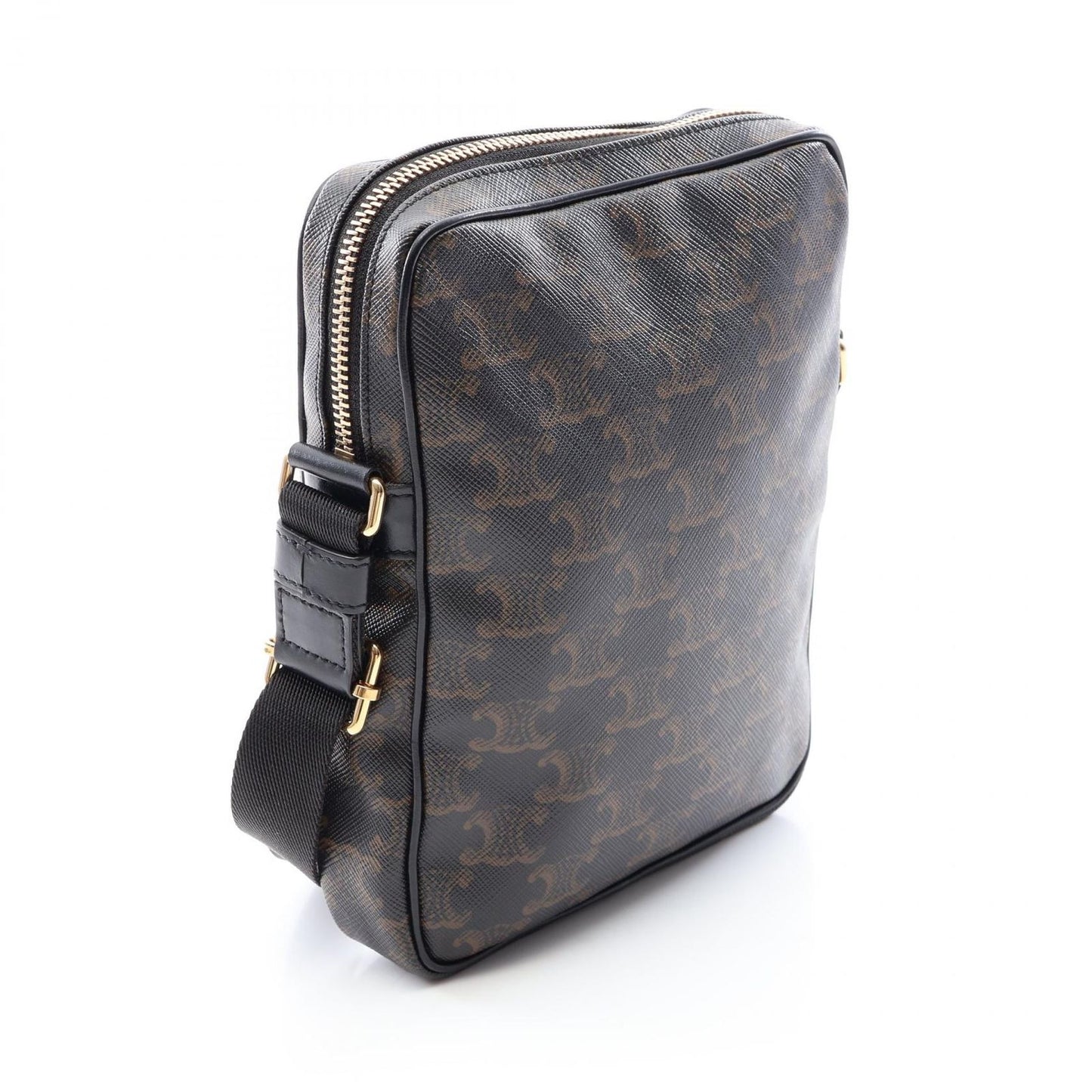 Celine Shoulder Bag Triomphe Brown Black Canvas Leather Vertical — view 2