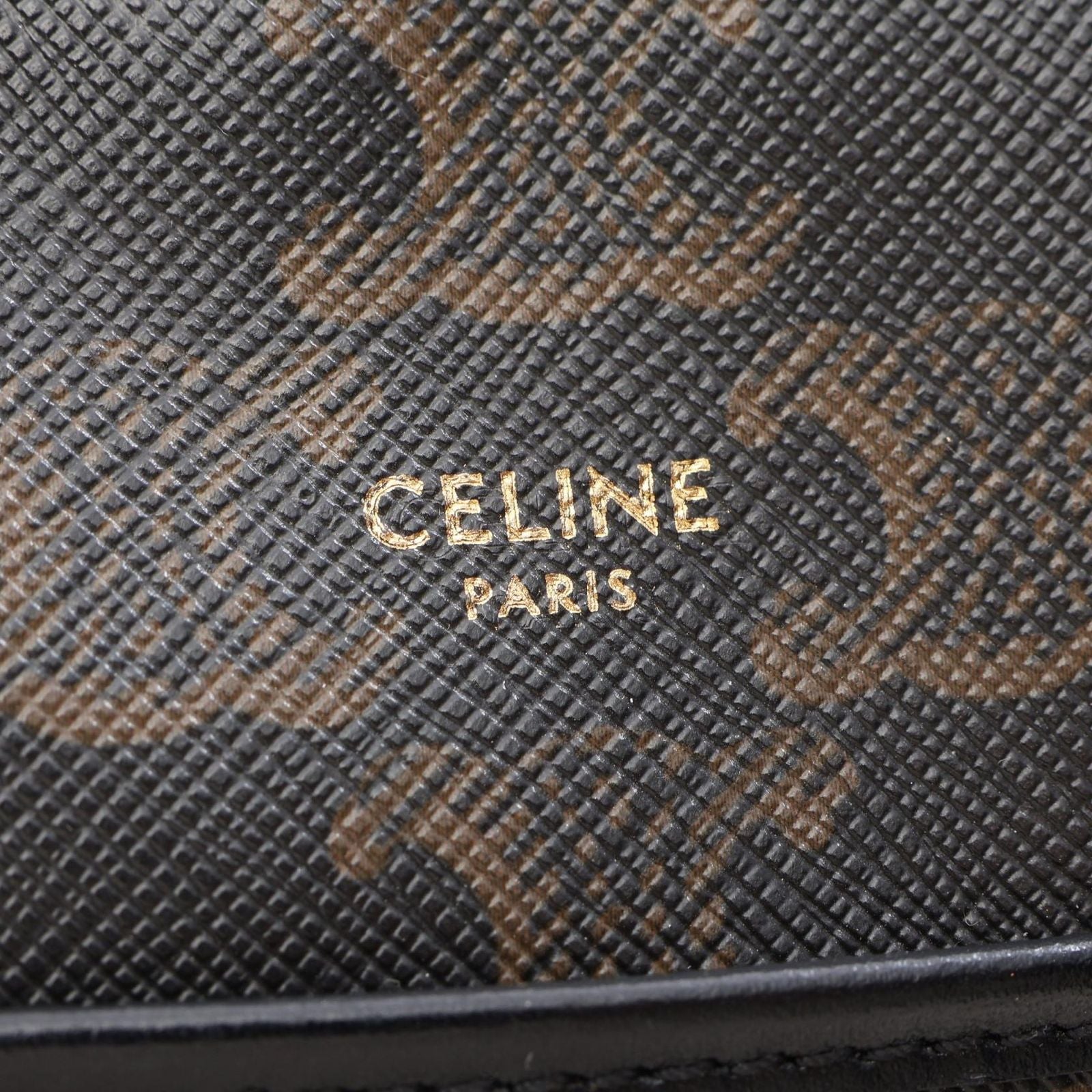 Celine Shoulder Bag Triomphe Brown Black Canvas Leather Vertical — view 4