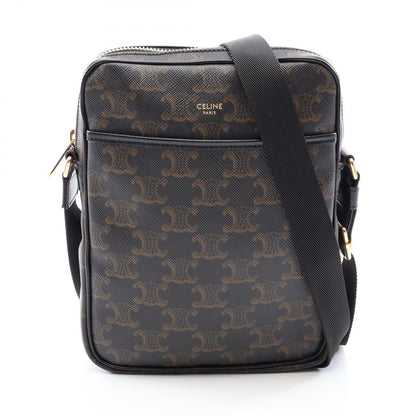 Celine Shoulder Bag Triomphe Brown Black Canvas Leather Vertical