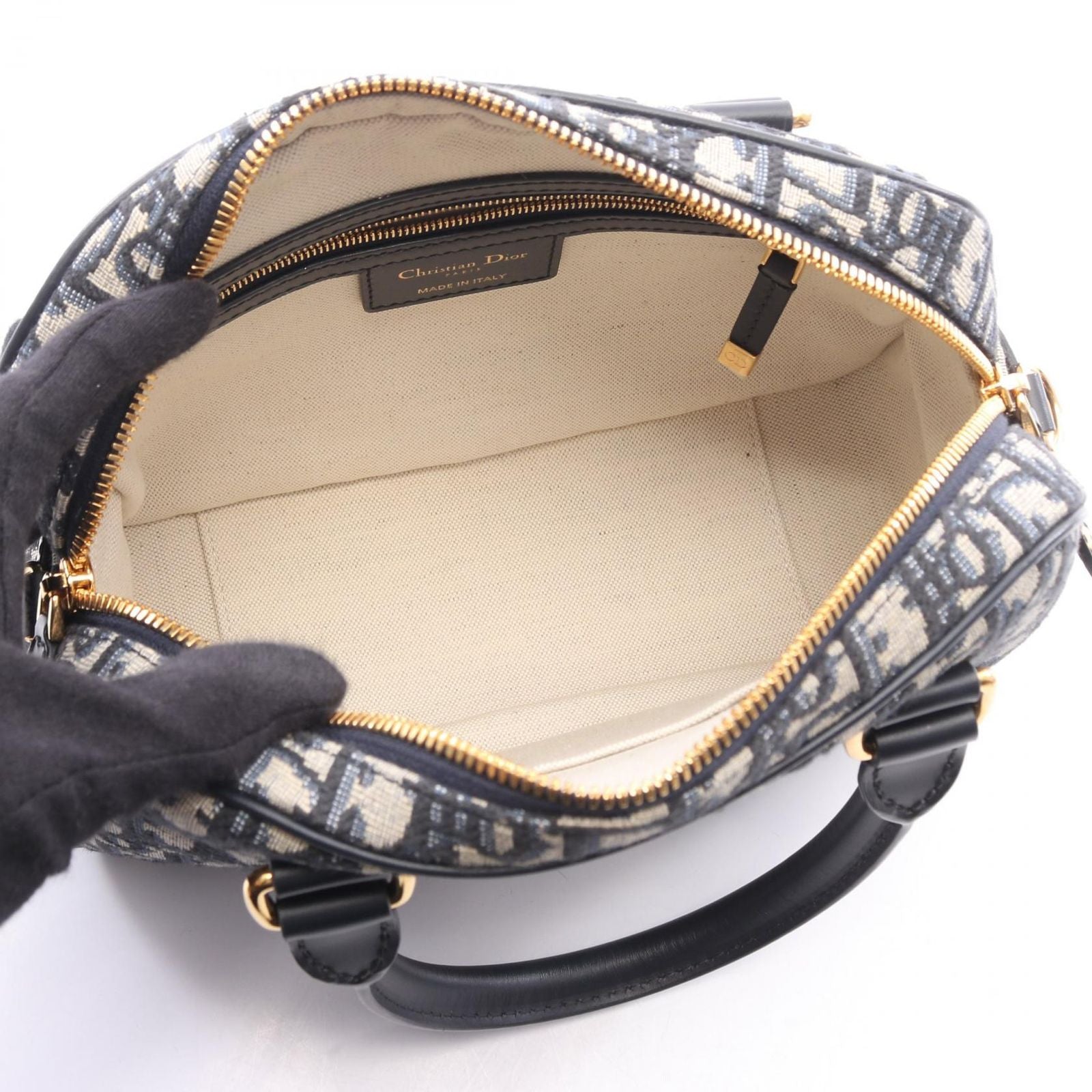 Dior D-vibe Bow Sling Bag Oblique 2-Way Navy Canvas Leather — view 3