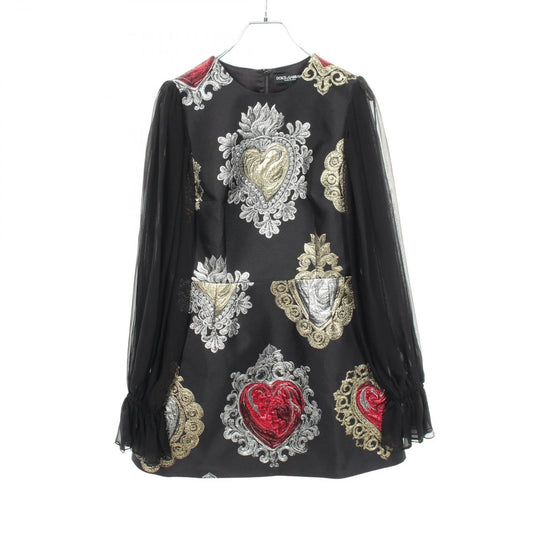 Dolce & Gabbana Dress Embroidery Sheath Contrast Silk