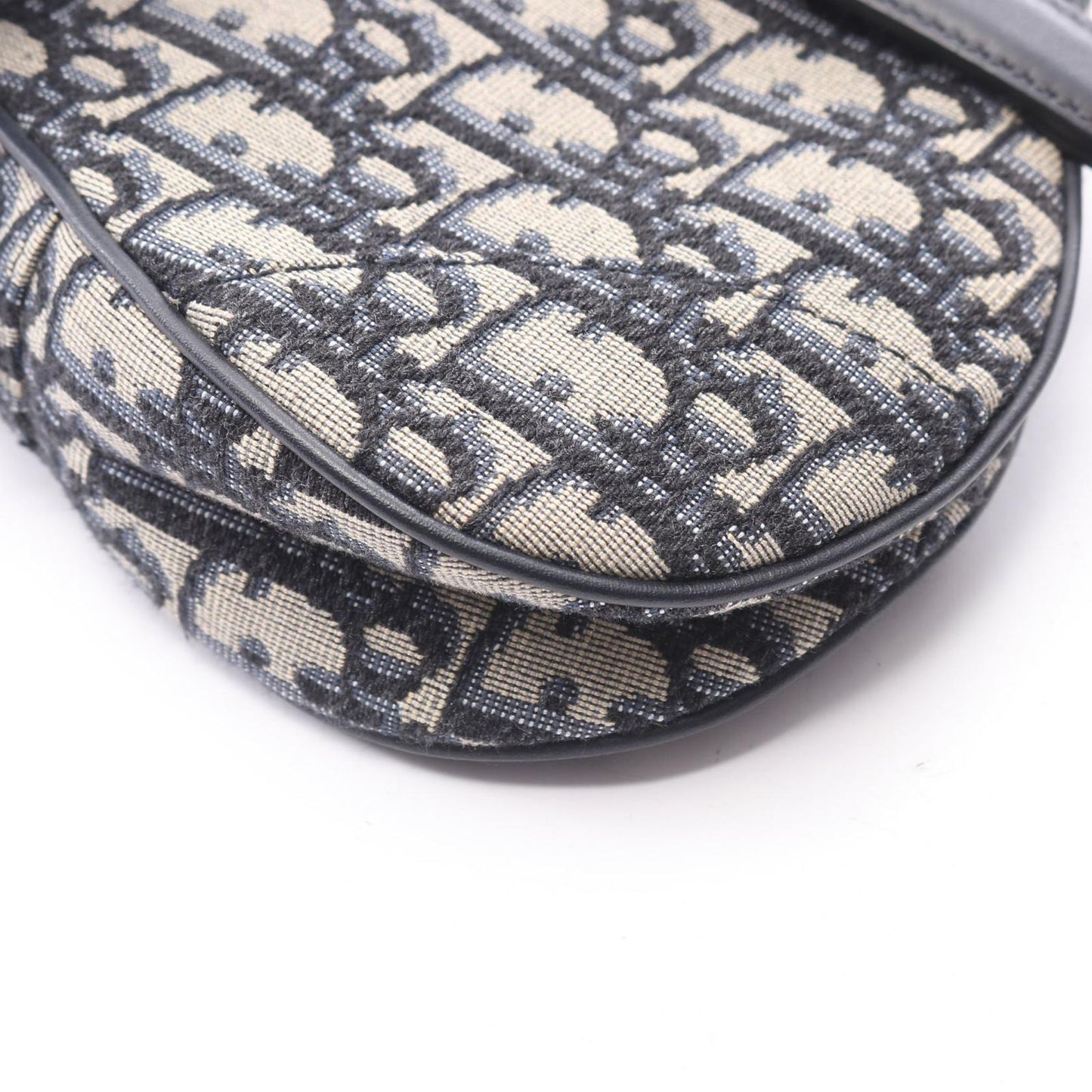 Dior Saddle Bag Mini Oblique Jacquard Ivory Navy Canvas Leather — view 7