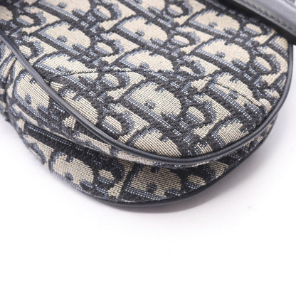 Dior Saddle Bag Mini Oblique Jacquard Ivory Navy Canvas Leather — view 7