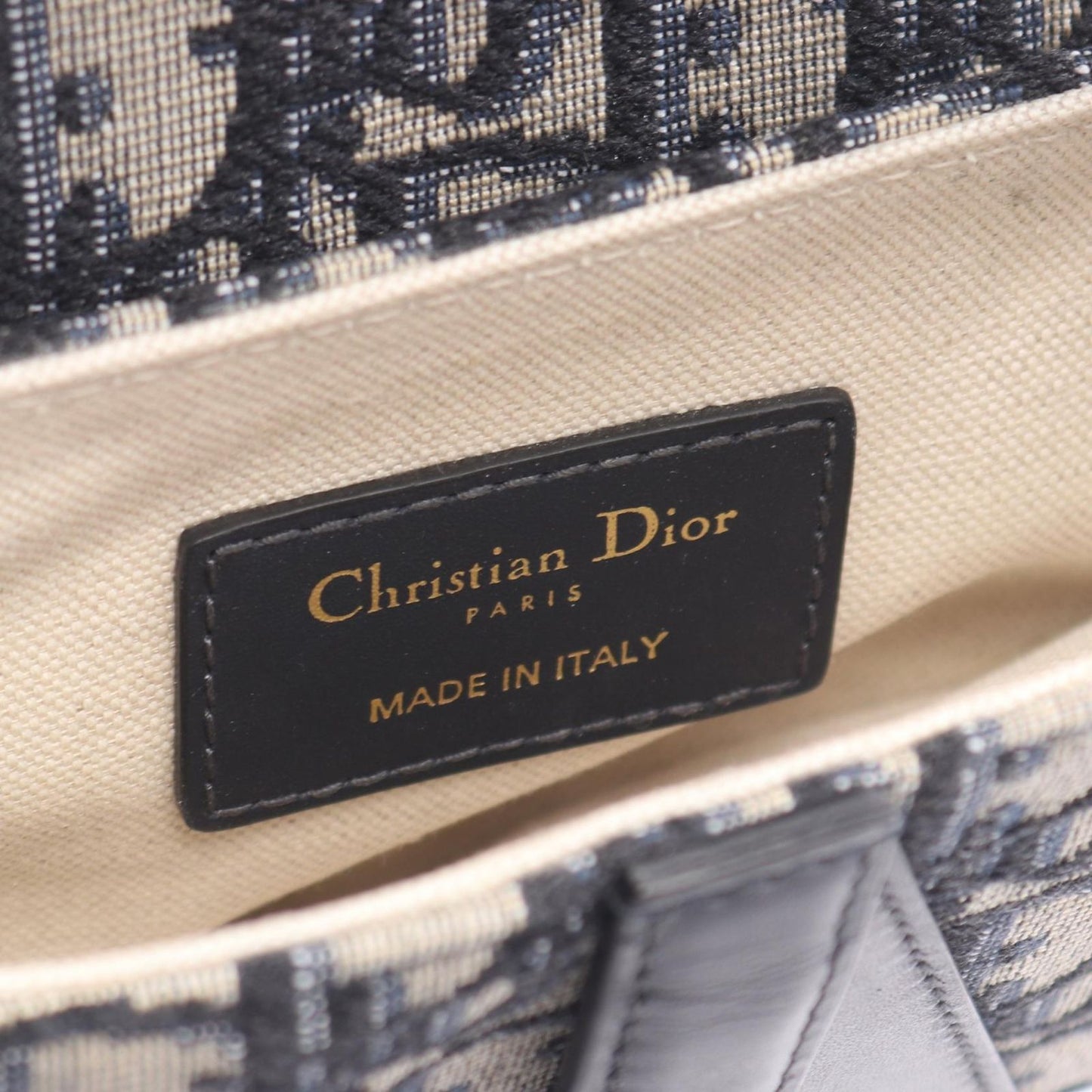 Dior Saddle Bag Mini Oblique Jacquard Ivory Navy Canvas Leather — view 4