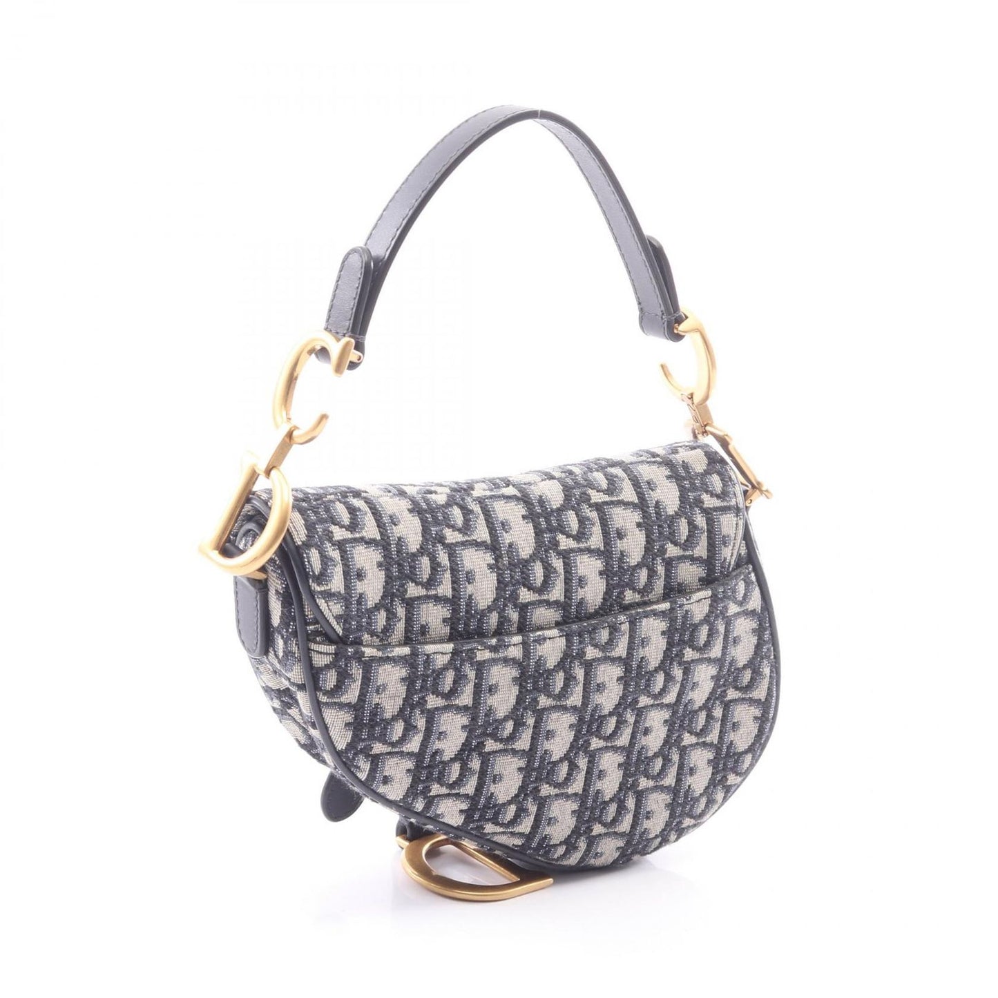 Dior Saddle Bag Mini Oblique Jacquard Ivory Navy Canvas Leather — view 2