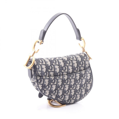 Dior Saddle Bag Mini Oblique Jacquard Ivory Navy Canvas Leather — view 2
