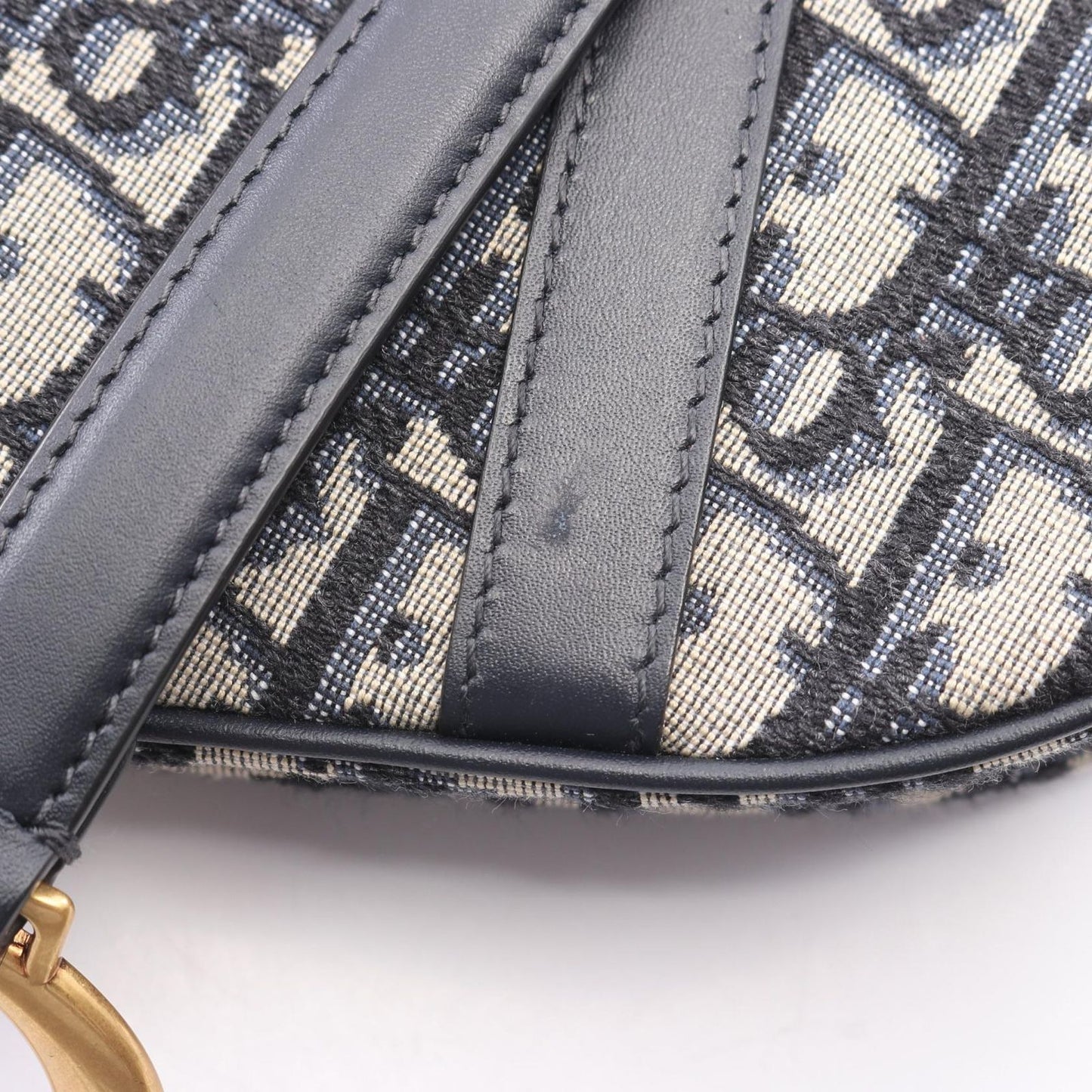 Dior Saddle Bag Mini Oblique Jacquard Ivory Navy Canvas Leather — view 5