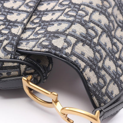 Dior Saddle Bag Mini Oblique Jacquard Ivory Navy Canvas Leather — view 6