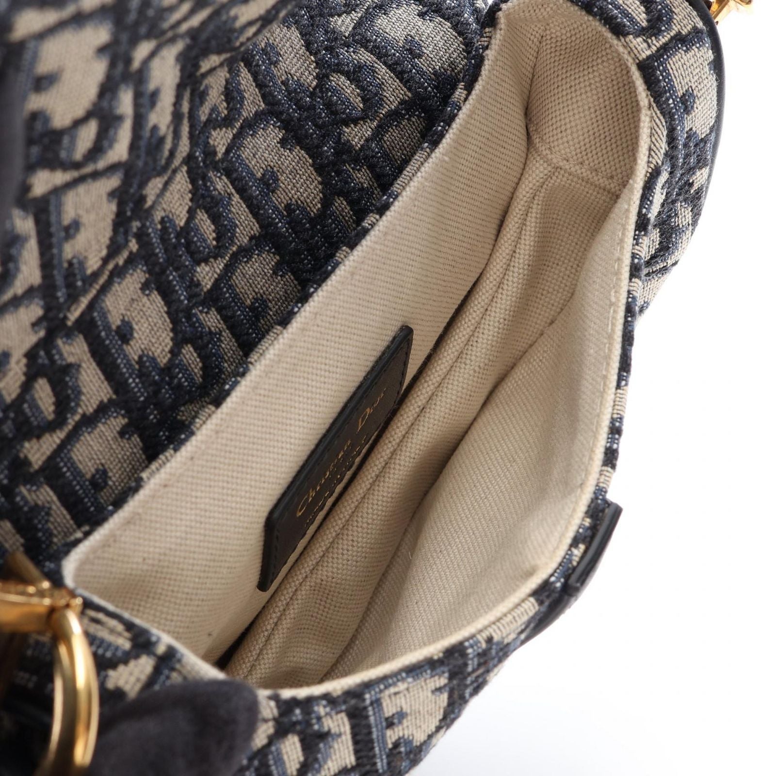 Dior Saddle Bag Mini Oblique Jacquard 2-Way Ivory Navy Canvas Leather — view 3