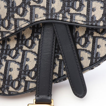 Dior Saddle Bag Mini Oblique Jacquard 2-Way Ivory Navy Canvas Leather — view 5