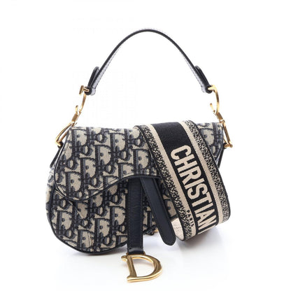 Dior Saddle Bag Mini Oblique Jacquard 2-Way Ivory Navy Canvas Leather