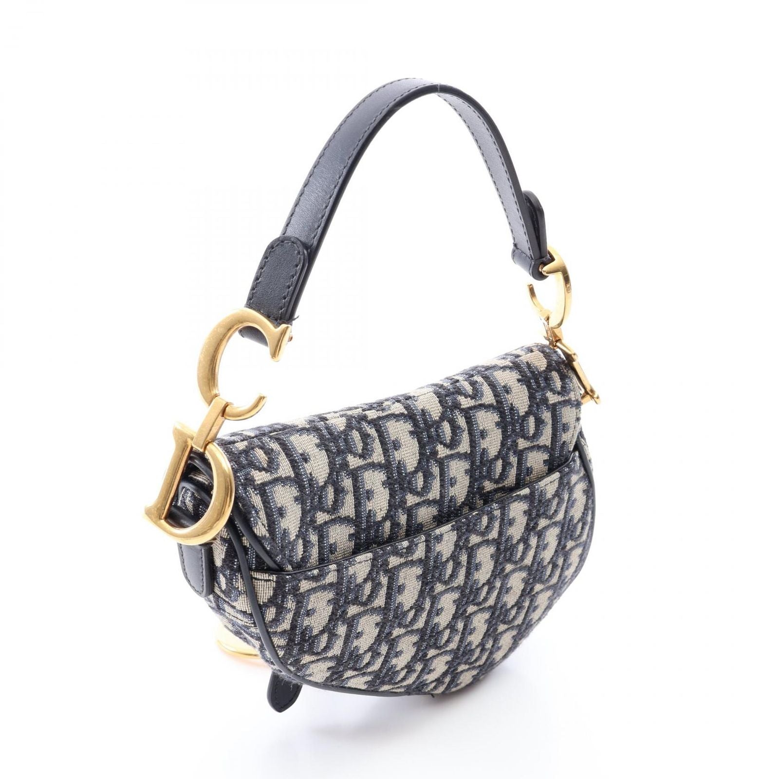 Dior Saddle Bag Mini Oblique Jacquard 2-Way Ivory Navy Canvas Leather — view 2
