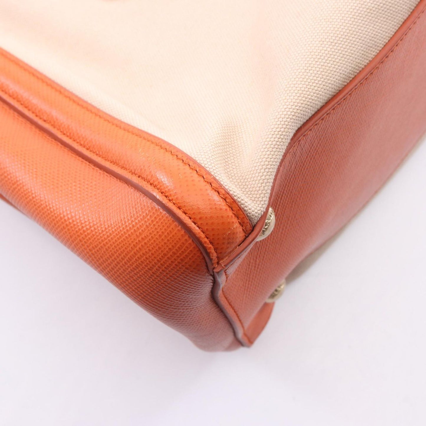 Prada Tote Beige Orange Canvas Saffiano Leather — view 7
