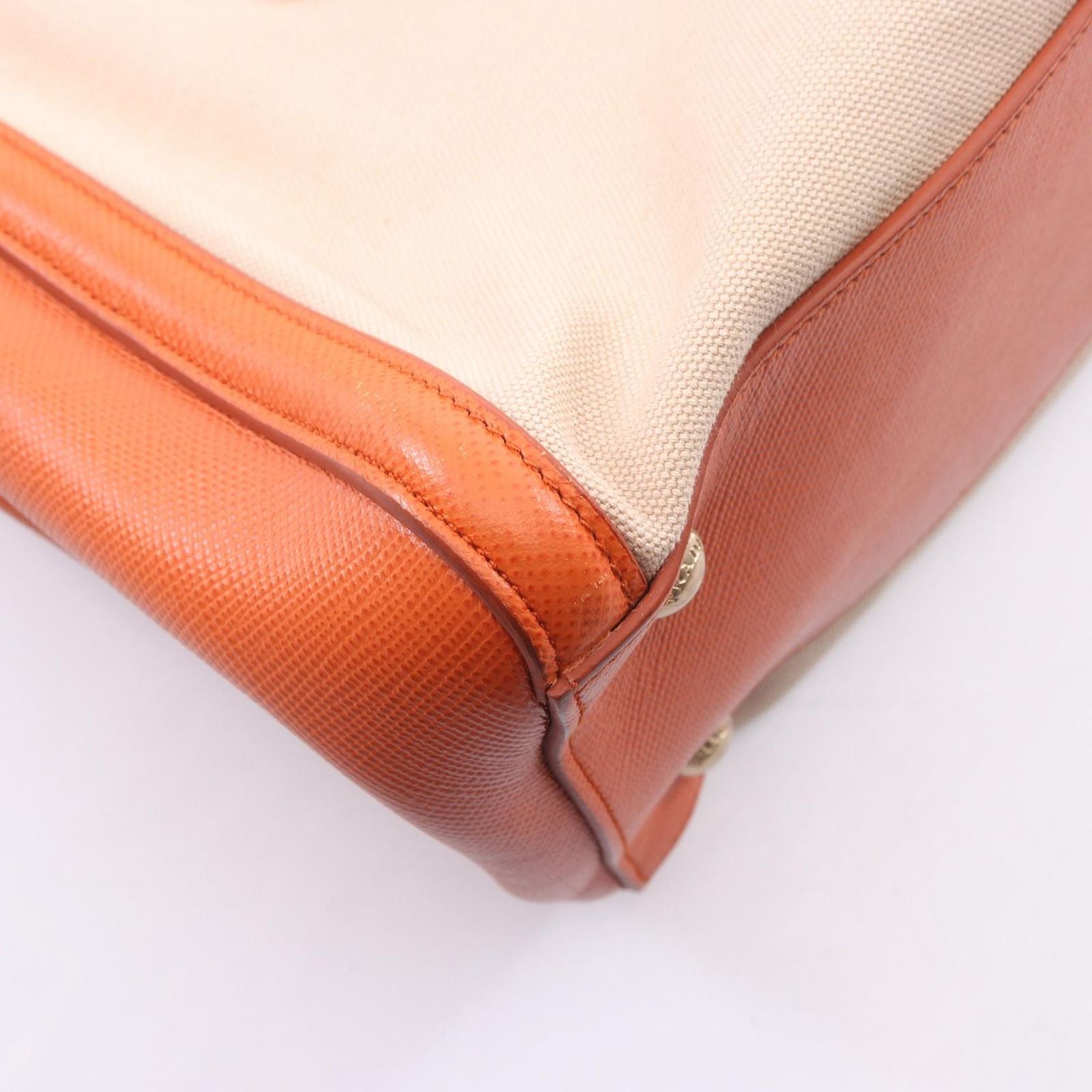 Prada Tote Beige Orange Canvas Saffiano Leather — view 7