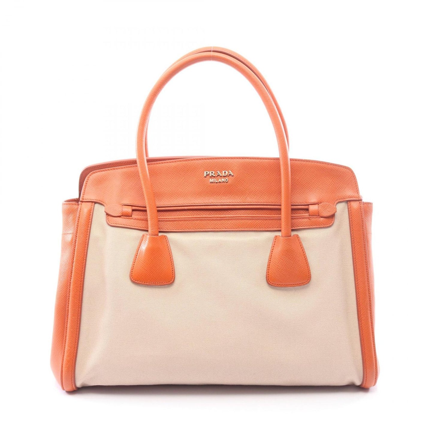 Prada Tote Beige Orange Canvas Saffiano Leather