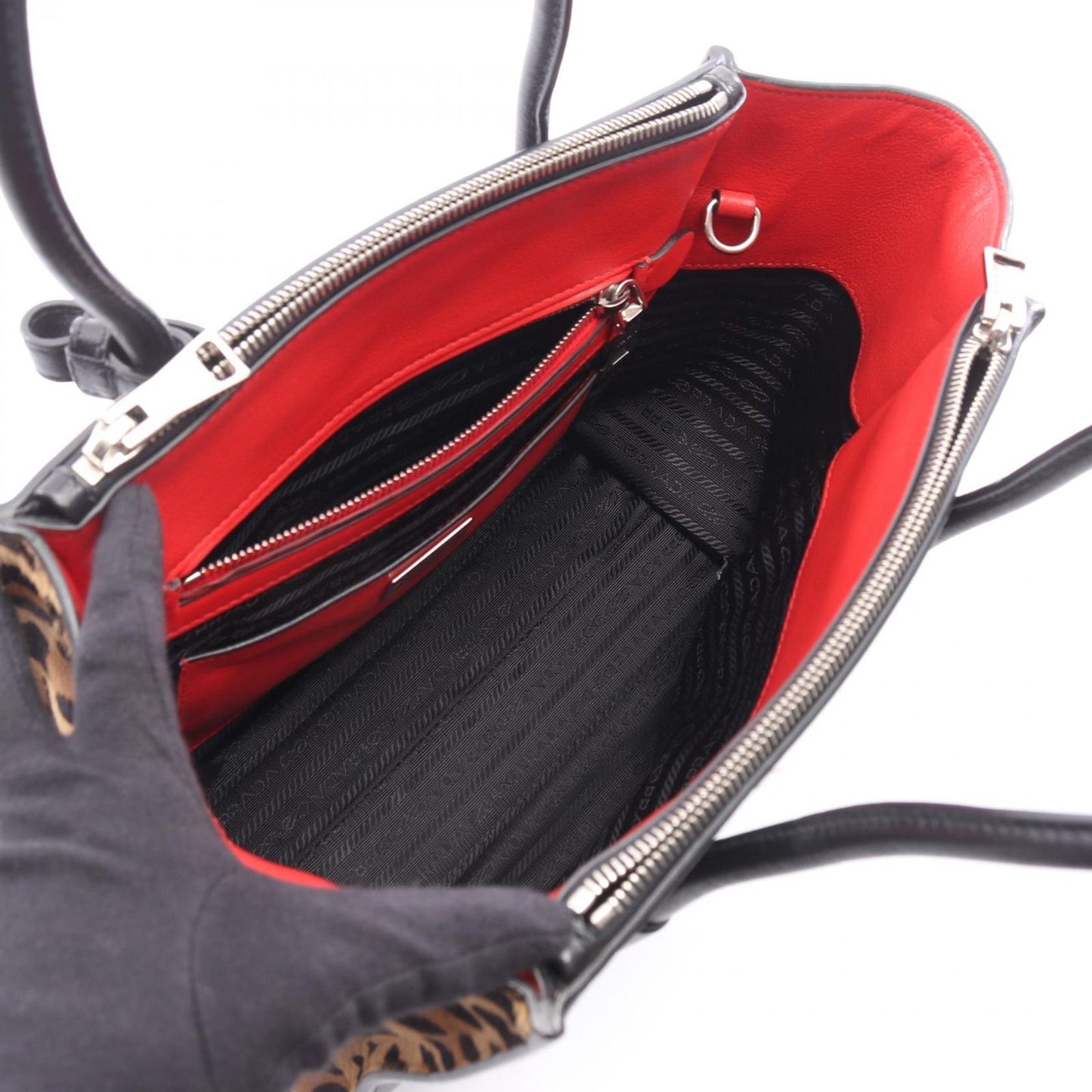 Prada Handbag Galce Cavalin 2-Way Black Beige Leather — view 3