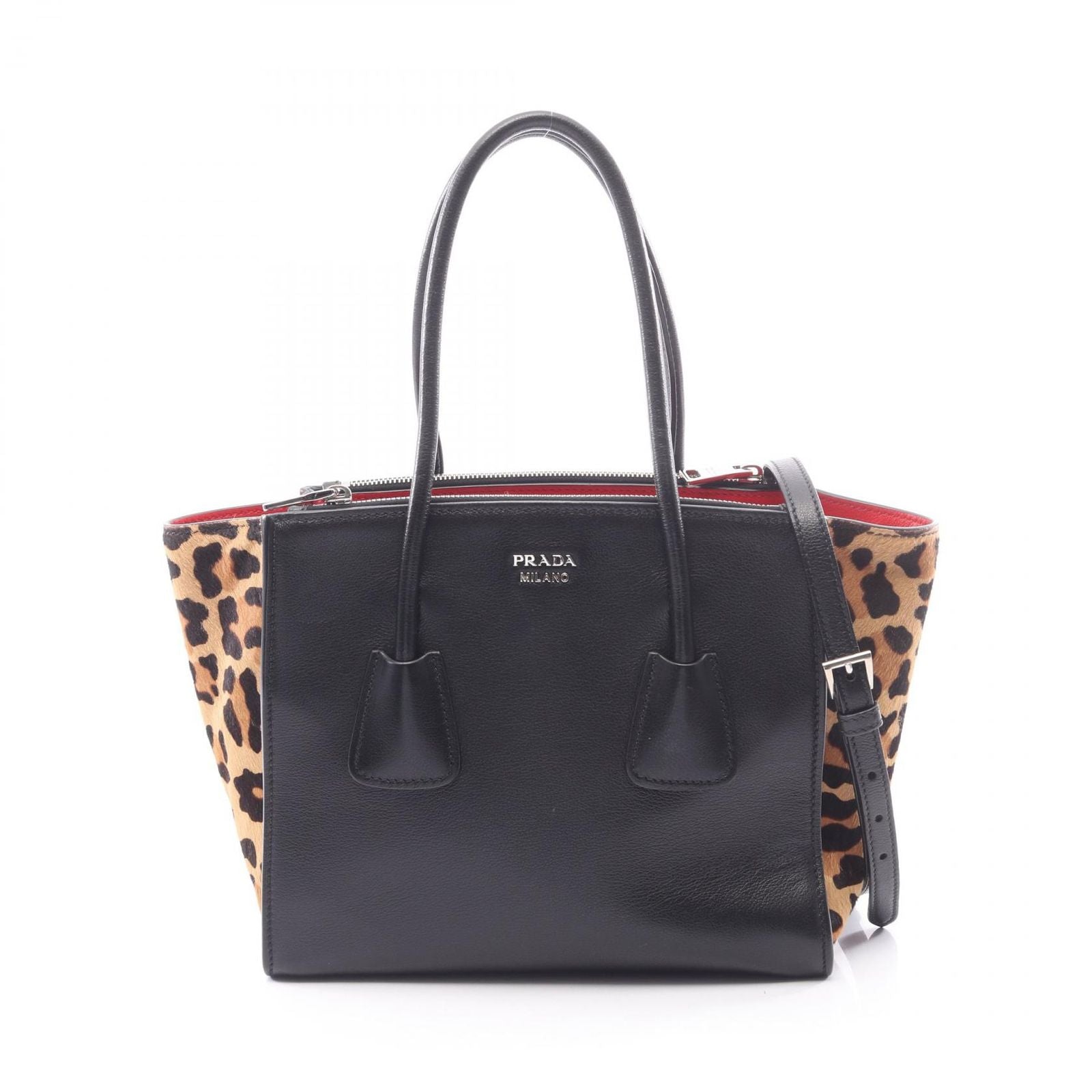 Prada Handbag Galce Cavalin 2-Way Black Beige Leather