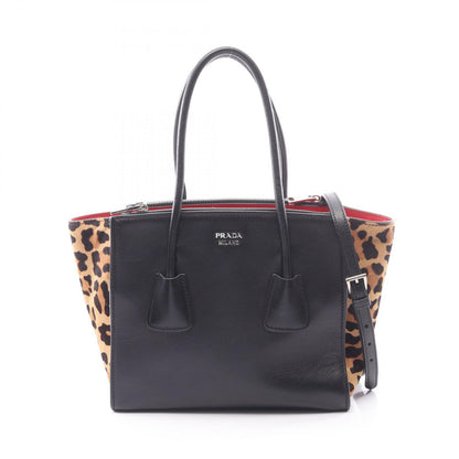 Prada Handbag Galce Cavalin 2-Way Black Beige Leather