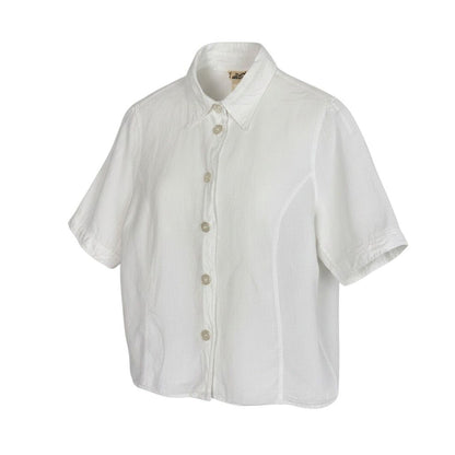 Hermes Short Sleeve Sheer Shirt Logo Button 40 White Linen