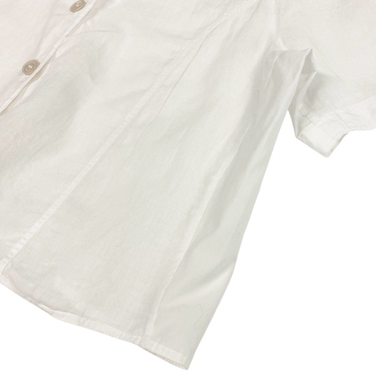 Hermes Short Sleeve Sheer Shirt Logo Button 40 White Linen — view 6